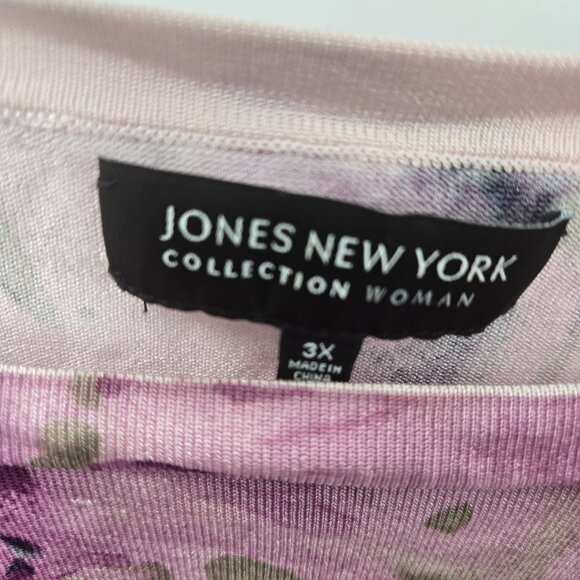 Jones New York Purple Floral Rayon/Nylon/Spandex Short Sleeved Shirt 3x - Picture 6 of 8
